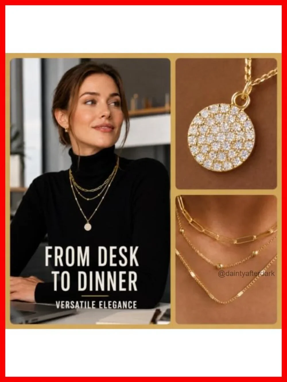 3 Piece Gold Necklace Set Paperclip Satellite CZ Pendant 14K Gold Plated